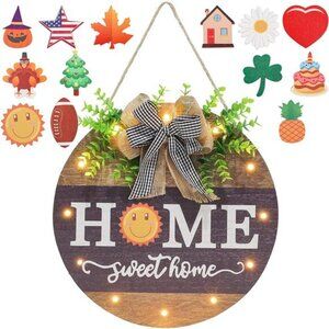 Interchangeable Welcome Sign for Front Door with 14 Changeable Icons, Farmhouse